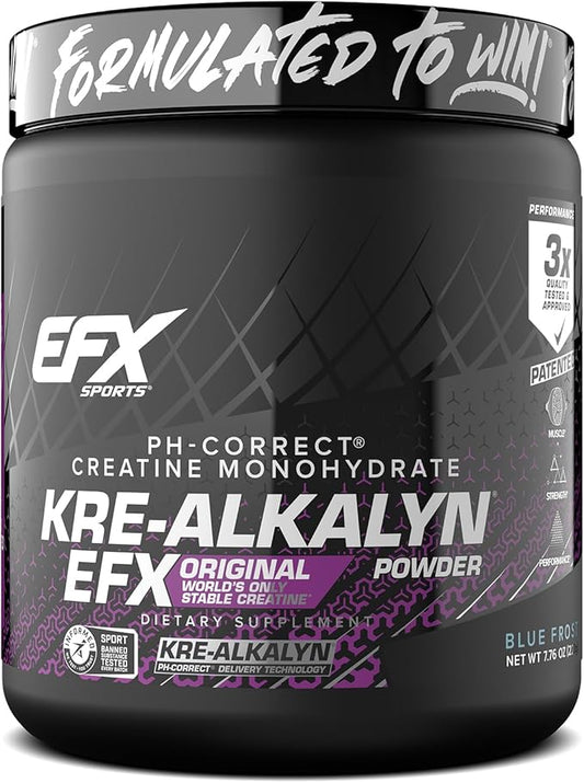 EFX Sports Kre-Alkalyn EFX Powder | pH Correct Creatine Monohydrate Powder Supplement | Strength, Muscle Growth & Performance | 110 Servings (Blue Frost)