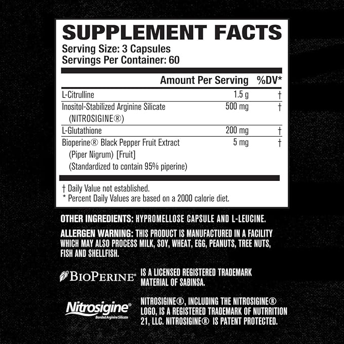 Jacked Factory N.O. XT Nitric Oxide Supplements for Men w/Nitrosigine L Arginine L Citrulline Supplement for Muscle Pumps & Vascularity - Pre Workout Nitric Oxide Booster & Muscle Builder - 180 Caps