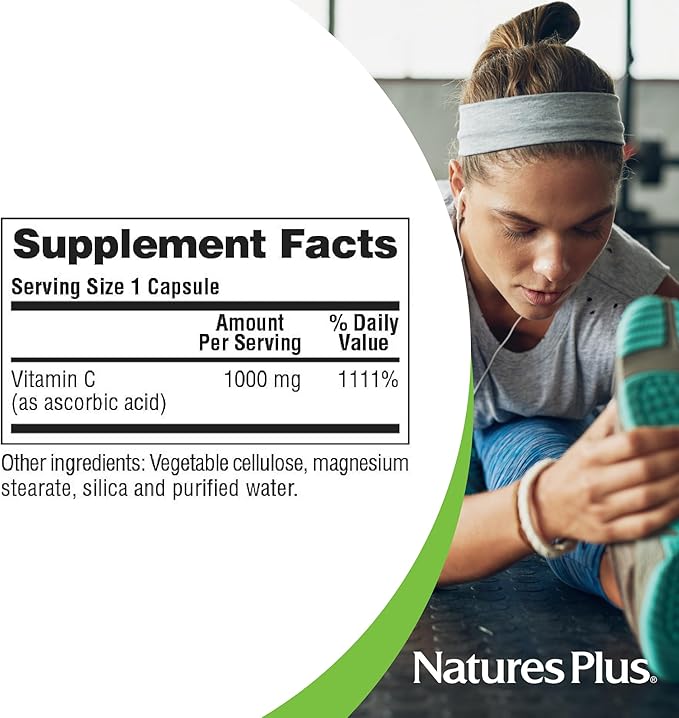 Natures Plus Vitamin C - 1000 mg Ascorbic Acid, 90 Vegetarian Capsules - High Potency Vascular & Immune Support Supplement, Antioxidant - Corn-Free, Gluten-Free - 90 Servings