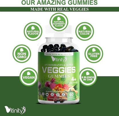 Made with Real Super Veggies Delicious Gummy Supplement,Men,Women & Kids(60 Chews),30 Veggies,Herbs,Fruit and Vegetable Vitamins,Non-GMO,Pectin-Based,Gluten-Free,No More Pills (30 Day Supply)