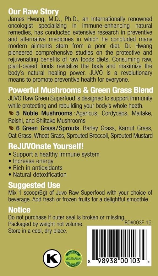 Juvo Raw Green Superfood, 12.7 Ounce, 60 servings, Vegan, Gluten Free, Non-GMO, Kosher