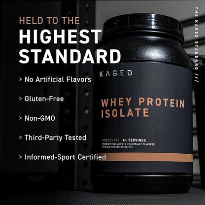 Kaged Whey Protein Isolate Powder | Chocolate | 100% Pure Low Lactose Whey | Post Workout Recovery Drink | Support Muscle-Building | 25g per Serving | Amazing Taste and Easy Mix for Shake | 25 Serving