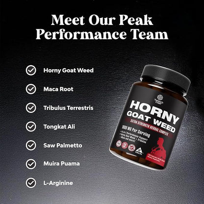 Horny Goat Weed for Male Enhancement - Extra Strength Horny Goat Weed for Men 1000mg Complex with Tongkat Ali Saw Palmetto Extract Panax Ginseng and Black Maca Root for Stamina & Energy - 90 Servings