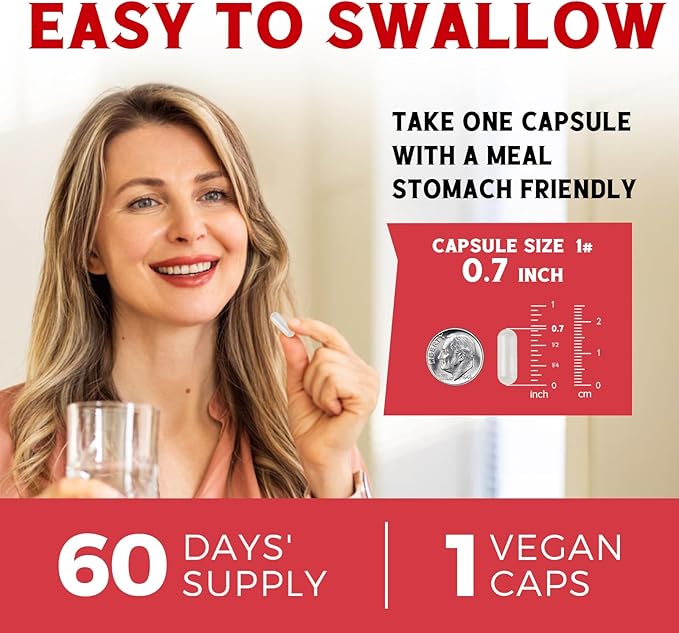 Iron Supplement for Women & Men, with Vitamins C, B6, B12 & Folate for Iron Deficiency, Blood Building & Energy Support, Stomach Friendly, Better Absorption, Non-GMO, No Gluten, 60 Vegan Caps