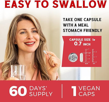 Iron Supplement for Women & Men, with Vitamins C, B6, B12 & Folate for Iron Deficiency, Blood Building & Energy Support, Stomach Friendly, Better Absorption, Non-GMO, No Gluten, 60 Vegan Caps