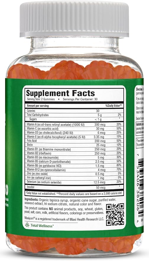 Maxi Health Multivitamin Gummies Vitamins for Adults & Kids - Cherry Flavored Gummy Multivitamins - 60 Vitamin Gummies for Women and Men - Daily Multi Vitamin Womens & Mens Multivitamins Gummies