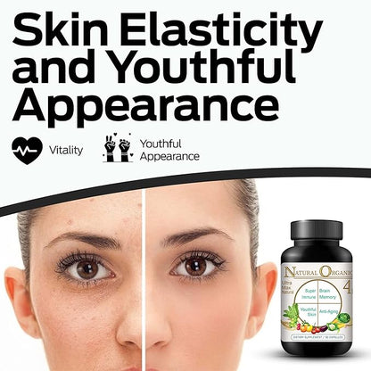 Ultra Max Natural Organic 4 in 1 Brain Supplements for Memory and Focus, Immune Support Anti-Aging Dietary Supplements