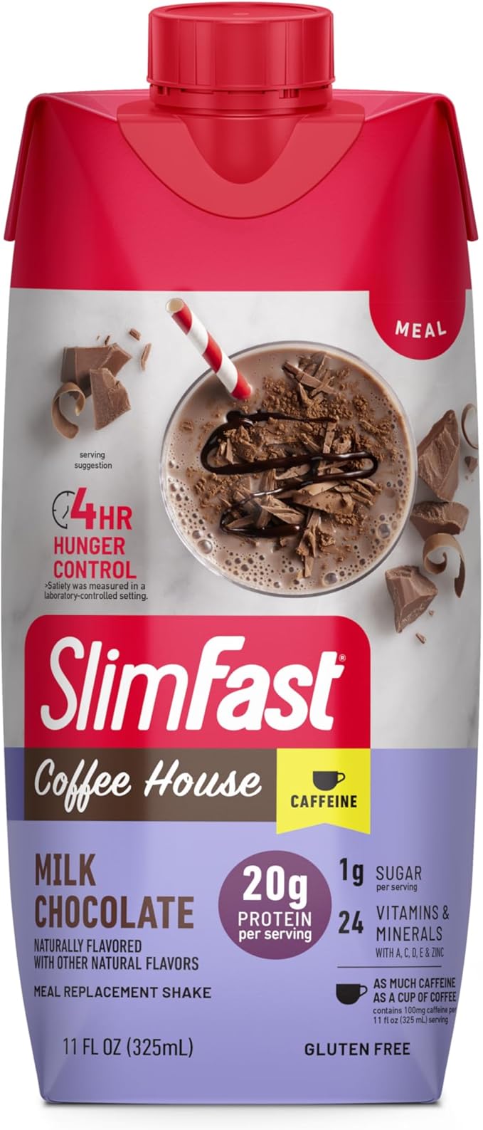 SlimFast Protein Shake, NEW Milk Chocolate- 20g Protein, Meal Replacement Shake Ready to Drink, High Protein with Low Carb and Low Sugar, 24 Vitamins and Minerals, 11 Fl Oz (Pack of 12)