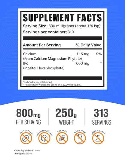BulkSupplements.com IP6 Powder - Inositol Hexaphosphate, IP6 Supplement - Inositol Supplement for Immune Support, Gluten Free, 800mg per Serving, 250g (8.8 oz) (Pack of 1)
