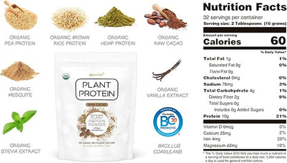Plant Based Protein Powder with Probiotics | Organic, Clean, All Natural, Vegan, Vegetarian, Whole Superfood Nutritional Supplement with No Additives | Keto (Vanilla + Chocolate)