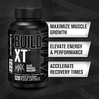Jacked Factory Build-XT Max Muscle Builder for Men and Women - ATP Supplement with Peak02 Cordyceps, KSM-66 Ashwagandha, & ElevATP for Muscle Recovery, Muscle Growth, Increased Endurance - 120 Count