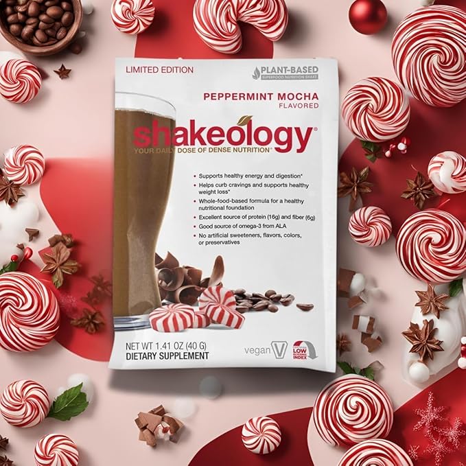 BODi Shakeology Vegan Protein Powder - Gluten Free, Superfood Protein Shake - Helps Support Healthy Weight Loss, Lean Muscle Support, Manage Effects of Stress, Peppermint Mocha - 14 Servings