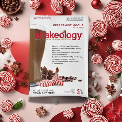 BODi Shakeology Vegan Protein Powder - Gluten Free, Superfood Protein Shake - Helps Support Healthy Weight Loss, Lean Muscle Support, Manage Effects of Stress, Peppermint Mocha - 14 Servings