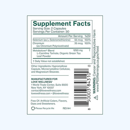 Love Wellness Metabolove | Metabolism Booster for Women Supplement | Combat Cravings & Boost Energy Supplement | Cortisol & Thyroid Support for Women | Stimulant Free, Vegan & Gluten-Free | 60 Count