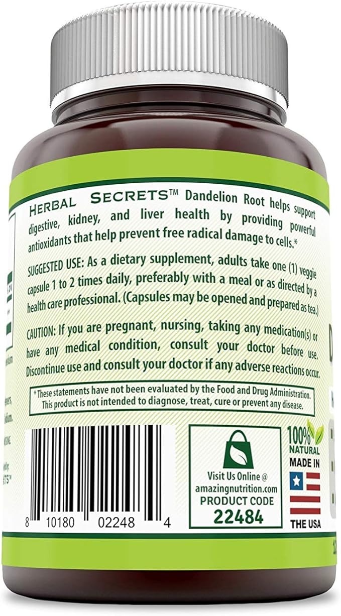 Herbal Secrets Dandelion Root 520 Mg 120 Veggie Capsules (Non-GMO) - Improve Gastrointestinal Health, Reduces Throat Inflammation, (Pack of 3)