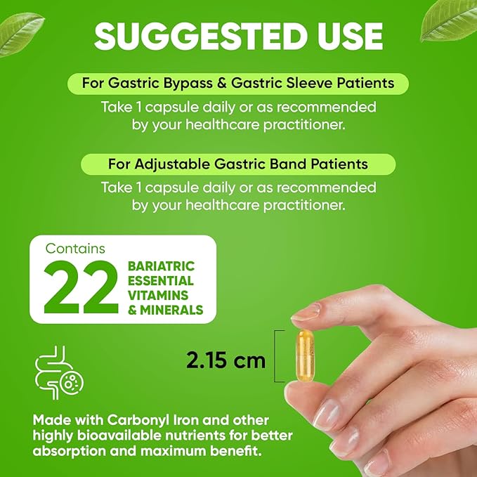 BariSlim Once Daily Bariatric Multivitamin Capsule - 60mg of Iron - Bariatric Vitamin & Supplement for Post Bariatric Surgery Including Gastric Bypass & Gastric Sleeve | 30 Day Supply