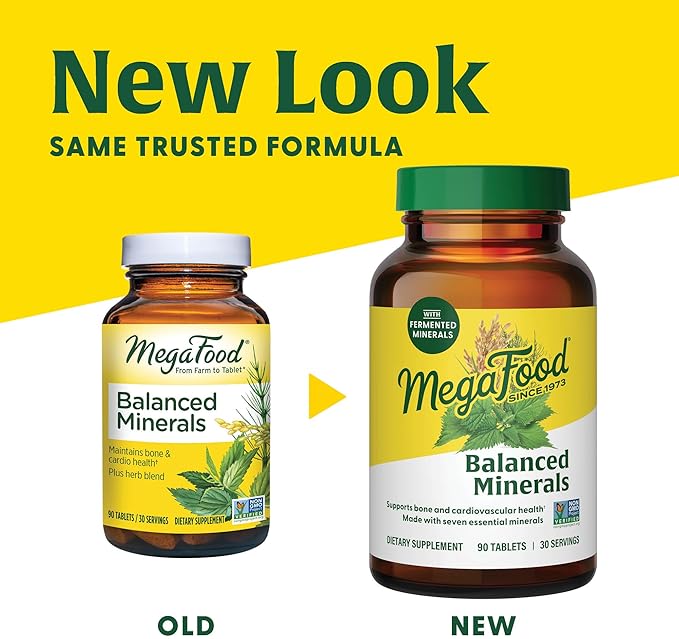 MegaFood Balanced Minerals - Calcium, Fermented Magnesium Glycinate, Zinc, Selenium, GTF Chromium, Molybdenum, Nettle Leaf, Horsetail Leaf - Made Without 9 Food Allergens - 90 Tablets (30 Servings)