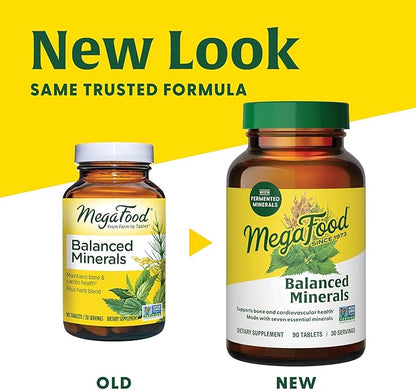 MegaFood Balanced Minerals - Calcium, Fermented Magnesium Glycinate, Zinc, Selenium, GTF Chromium, Molybdenum, Nettle Leaf, Horsetail Leaf - Made Without 9 Food Allergens - 90 Tablets (30 Servings)