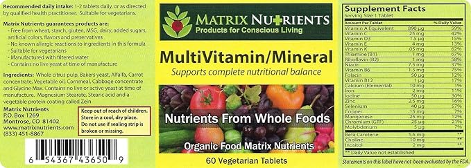 MULTIVITAMIN - Mineral - 100% Organic, Whole Food, Complete MultiVitamin - Great for Daily Health, Lifestyle and More: Vitamin A, Vitamin C, Vitamin D, Vitamin E and Much More! Vegan Tablets (60ct)