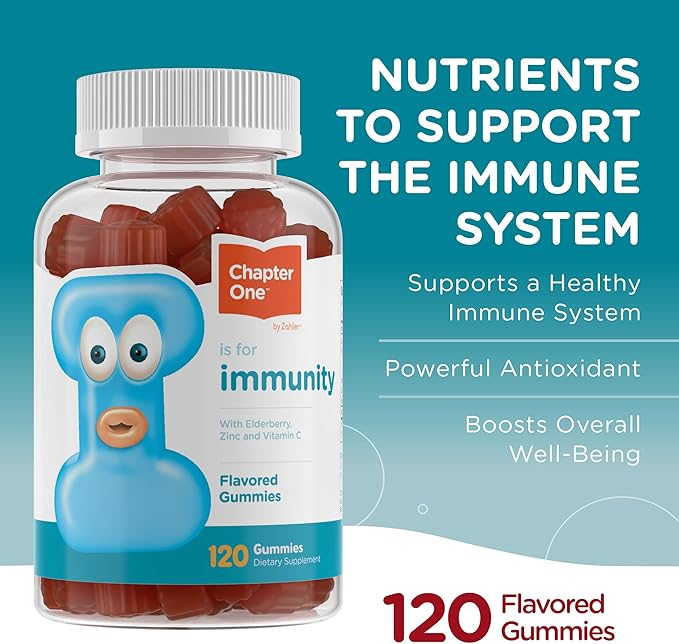 Zahler - Chapter One Immune Support Gummies for Kids with Vitamins C, Zinc & Black Elderberry (120 Flavored Gummies) Kosher Immunity Vitamin C & Elderberry Gummies for Kids & Adults - Made in USA