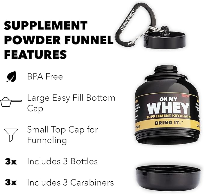 Protein Powder and Supplement Funnel Keychain, Portable to-Go Container for The Gym, Workouts, Fitness, and Travel - TSA Approved, Classic 3-Pack