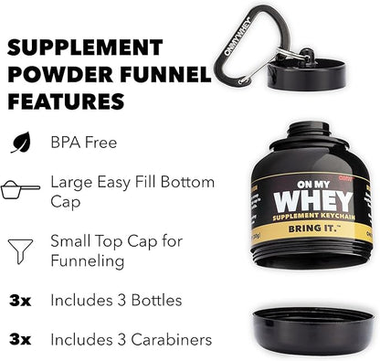Protein Powder and Supplement Funnel Keychain, Portable to-Go Container for The Gym, Workouts, Fitness, and Travel - TSA Approved, Classic 3-Pack