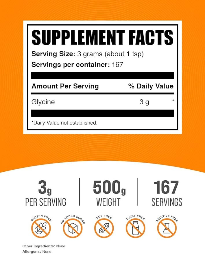 BulkSupplements.com Glycine Powder - Glycine Supplements, Glycine 3000mg - Glycine Amino Acid Supplement, Pure & Gluten Free - 3000mg per Serving, 500g (1.1 lbs) (Pack of 1)