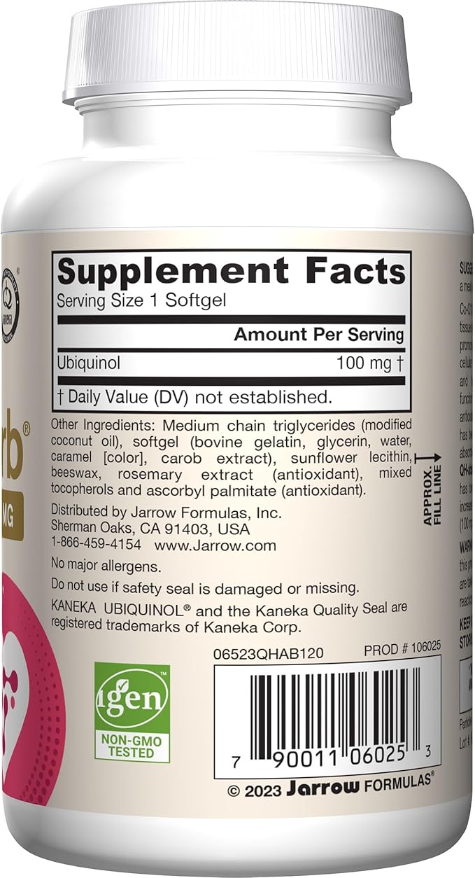 Jarrow Formulas QH-Absorb, 100 mg, Ubiquinol Dietary Supplement for Healthy Cardiovascular Function, 120 Softgels, 120 Day Supply,12 Packs