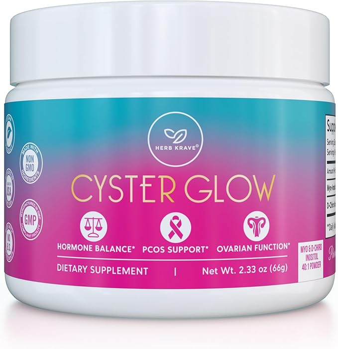 Cyster Glow Premium Myo-Inositol and D-Chiro Inositol Powder PCOS Supplement for Women -Ideal 40:1 Ratio-Hormone Balance, Fertility, Healthy Ovarian Function -Vitamin B8-30 Day Supply
