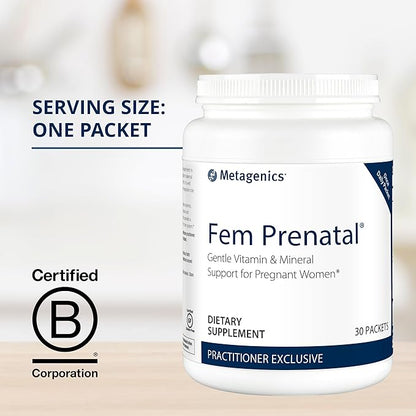 Metagenics Fem Prenatal - Prenatal Vitamin & Minerals Supplement* - Prenatals for Women* - with Vitamin C, Iodine & Biotin - Multivitamins Gentler to The System - 30 Packets