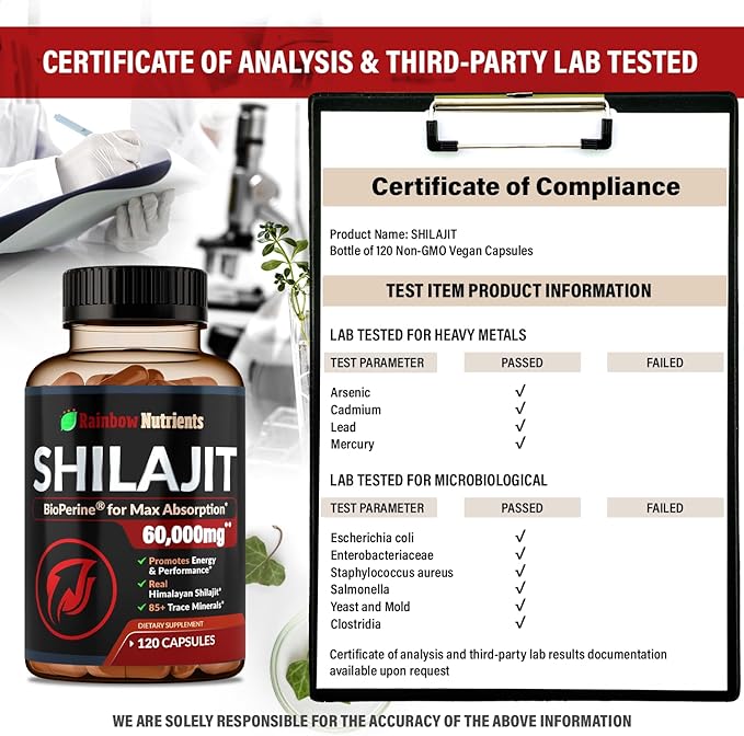 Pure Himalayan Shilajit Capsules Supplement (60,000mg+ Absorption Enhancer+50% Fulvic Acid) Natural 30:1 Shilajit with 85+ Trace Minerals for Energy, Performance, Immune Support| Non GMO| 120 Pills