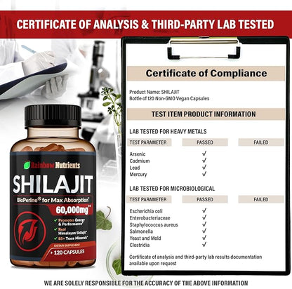 Pure Himalayan Shilajit Capsules Supplement (60,000mg+ Absorption Enhancer+50% Fulvic Acid) Natural 30:1 Shilajit with 85+ Trace Minerals for Energy, Performance, Immune Support| Non GMO| 120 Pills