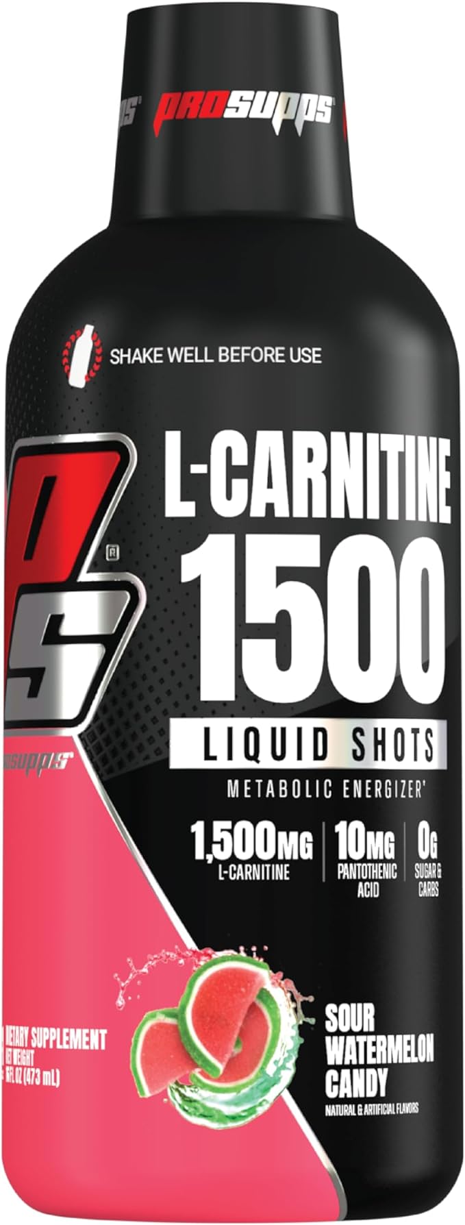 PROSUPPS L-Carnitine Stimulant Free Liquid Shots for Men & Women - Workout Drink for Performance & Muscle Recovery - Clean Energy, No Sugar, No Carbs (31 Servings, 1500 Watermelon)