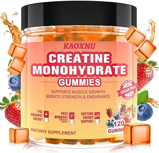 Creatine Monohydrate Gummies 5600mg for Men & Women, 120CT Chewable Creatine Gummies for Muscle Support, Energy Boost, 5.6g of Creatine Monohydrate per Serving - Sugar Free (Blueberry strawberry)