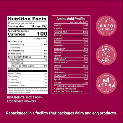 Judee’s Brown Rice Protein Powder (80% Protein) 1.5 lb - 100% Non-GMO and Sprouted - Dairy-Free and Keto-Friendly - Gluten-Free and Soy-Free - Plant-Based Protein