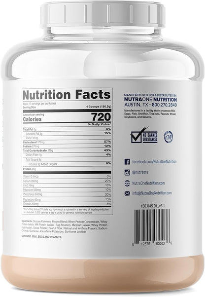 NutraOne Massone Mass Gainer Protein Powder Gain Mass Protein Meal Replacement (Chocolate Peanut Butter - 7 lbs.)