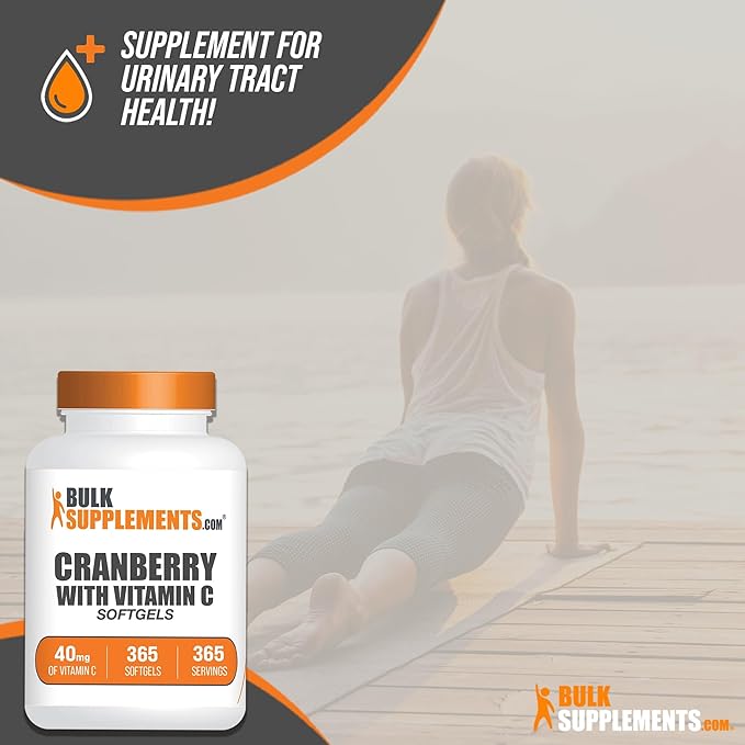 BulkSupplements.com Cranberry with Vitamin C Softgels - Cranberry Supplement & Vitamin C Supplement - 40mg of Vitamin C - Gluten Free, 1 Softgel per Serving, 365 Count (Pack of 1)