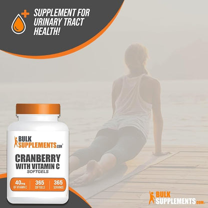 BulkSupplements.com Cranberry with Vitamin C Softgels - Cranberry Supplement & Vitamin C Supplement - 40mg of Vitamin C - Gluten Free, 1 Softgel per Serving, 365 Count (Pack of 1)