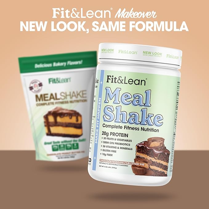 Fit & Lean Meal Shake Meal Replacement with Protein, Fiber, Probiotics and Organic Fruits & Vegetables, Chocolate Peanut Butter Pie, 1lb, 10 Servings