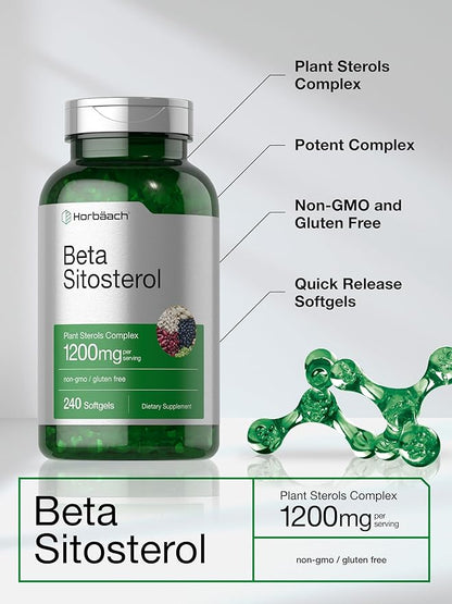 Horbäach Beta Sitosterol 1200mg | 240 Softgel Capsules | Mega Strength | Plant Sterols Complex | Non-GMO, Gluten Free Supplement