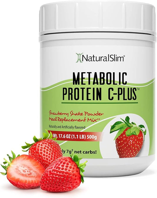 NaturalSlim Strawberry Metabolic C-Plus Meal Replacement Protein Powder - Low Carb Protein Shake with Immune Support Fortified with Vitamin C, Zinc & Amino Acid - 10 Servings 17.6 oz