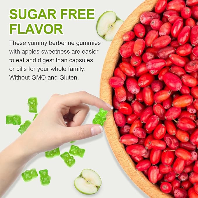 Sugar-Free Berberine Supplement Gummies, Original Berberine HCL 1500mg with Ceylon Cinnamon, Quercetin, Multivitamin, Support Immune & Gastrointestinal Function & Metabolism for Women & Men