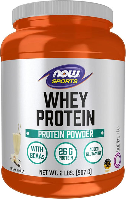 NOW Foods Sports Nutrition, Whey Protein, 26 g With BCAAs, Creamy Vanilla Powder, 2-Pound
