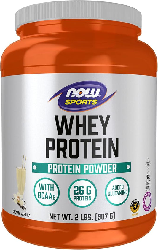 NOW Foods Sports Nutrition, Whey Protein, 26 g With BCAAs, Creamy Vanilla Powder, 2-Pound