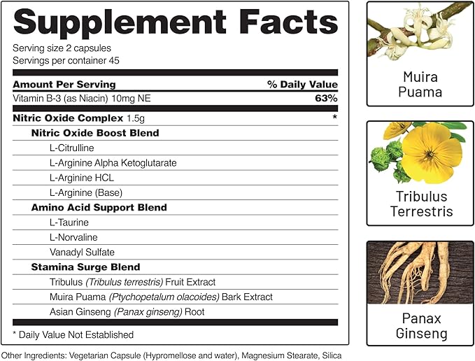 Snap Supplements Nitric Oxide Booster, Support Healthy Blood Pressure, Nitric Oxide Supplements for Men and Women (90 Count)