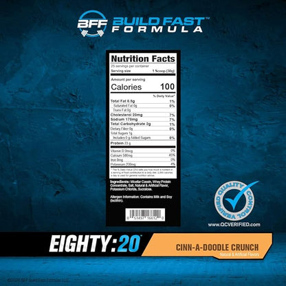 Eighty:20 Protein Powder Casein & Whey Blend | Fast & Slow Digesting Proteins for 6 Hours Muscle Protein Synthesis for Men & Women | Keto Friendly & Great Tasting (Cinn-A-Doodle Crunch)
