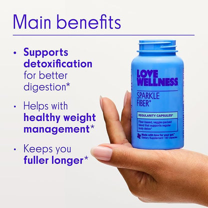 Love Wellness Sparkle Fiber | Fiber Supplement with Digestive Enzymes | Greens Superfood Powder & Psyllium Husk Powder | Promotes Gut Health for Women | Regularity & Bloating Relief | 90 Count