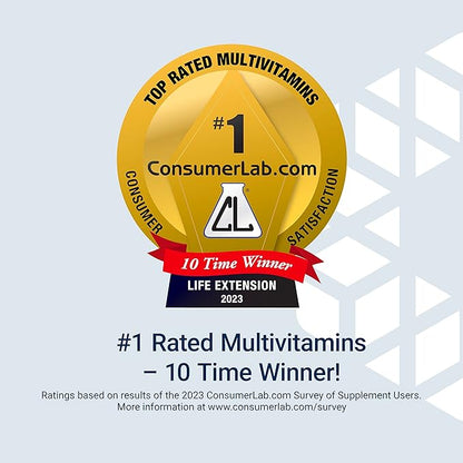 Life Extension Two-Per-Day Multivitamin, Vitamins B, C, D, zinc, Packed with Over 25 Vitamins, Minerals & extracts, Two-Month Supply, Non-GMO, Gluten-Free, 120 Capsules