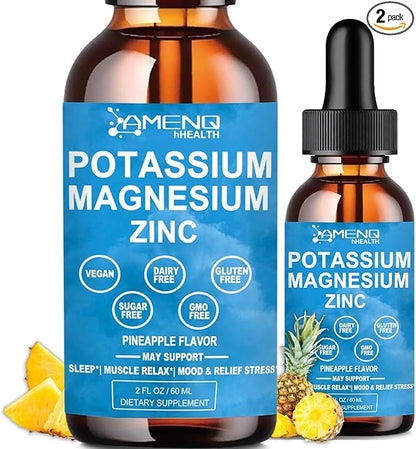 2 Packs Potassium Magnesium Supplement Liquid w/ 500mg Triple Complex Magnesium & Potassium 99mg Plus Bromelain, Ashwagandha,D3 B6 & Zinc for Leg Cramps& Muscle Health, Cortisol Balanced & Zzz