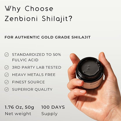 Himalayan Shilajit Resin - Authentic, Pure, Natural - 50 gram, 100 Servings - Lab Test Report Included - Standardized - 500mg - Fulvic Acid Supplement for Men & Women, Organic, Gold Grade